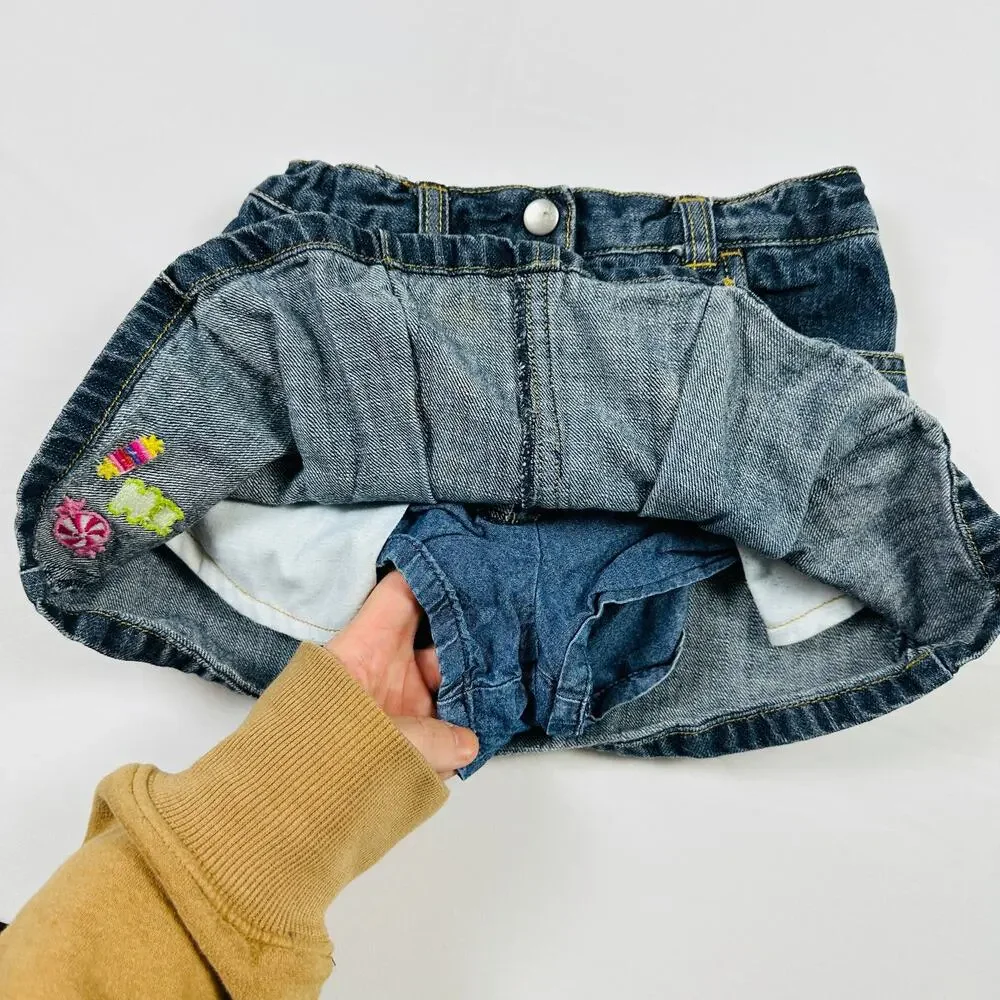 Y2K 2009 Gymboree Gummy Bear/Sweets/Candy Embroidered Denim Pleated Skort Sz 5
